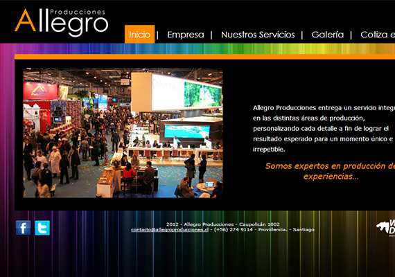 Sitio web corporativo para productora de eventos. Diseño, armado y programación de la web y el sistema autoadministrable.