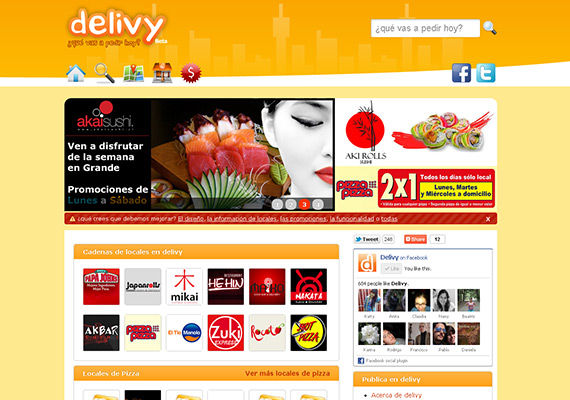 Portal de locales con despacho a domicilio Delivy. Diseño, armado y programación en Wordpress.