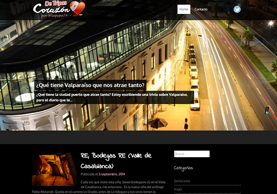 Blog de comida, vinos, viajes y otros para proyecto De Tripas Corazón de @lapepa74. Diseño, armado y programación en Wordpress.