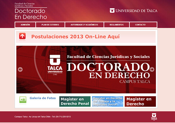 Sitio web informativo para el Doctorado en Derecho de la Universidad de Talca. Diseño, armado y programación en Wordpress.