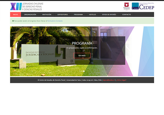 Sitio para las Jornadas de Derecho Penal organizado por la Universidad de Talca. Diseño, armado y programación de la web y el sistema autoadministrable.